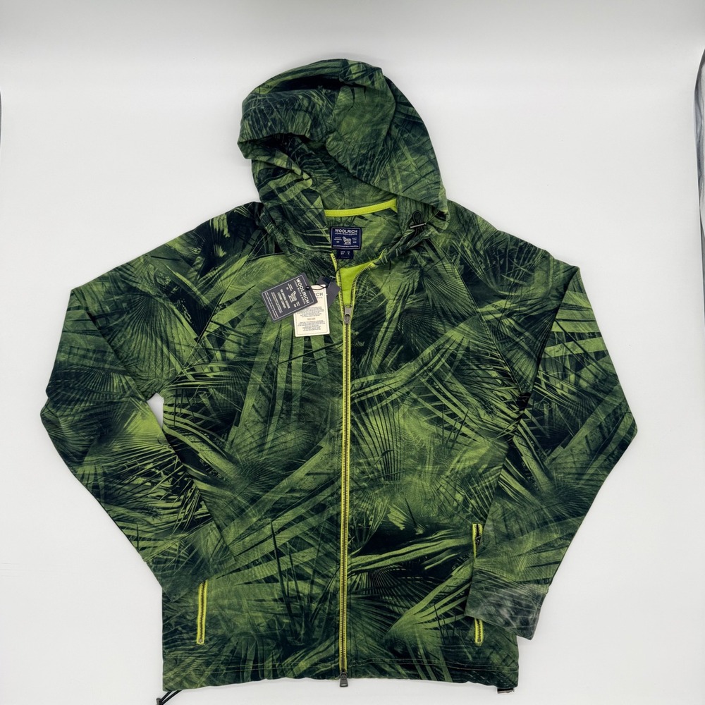 Woolrich John Rich & Bros Mens Green Palm Print Full Zip Hoodie XS 191MWOFEL1178